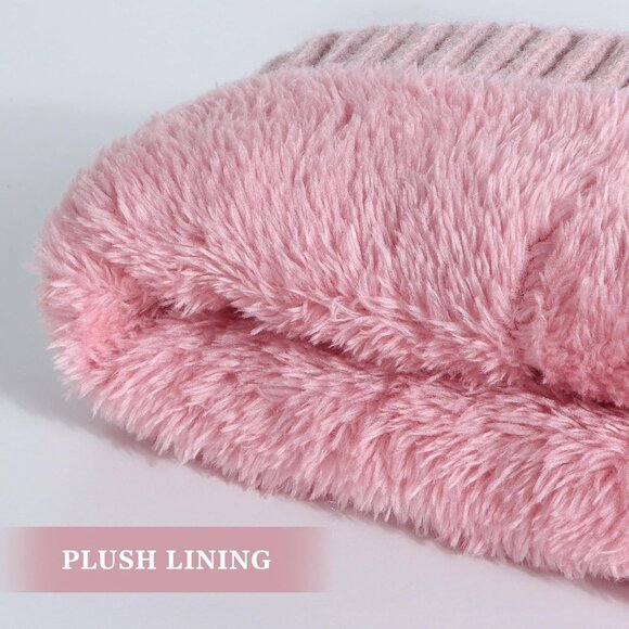 Womens Fleece Lined Knit Winter Hat with Pom Pom Warm Thick Beanie Tuque - Picture 3 of 6